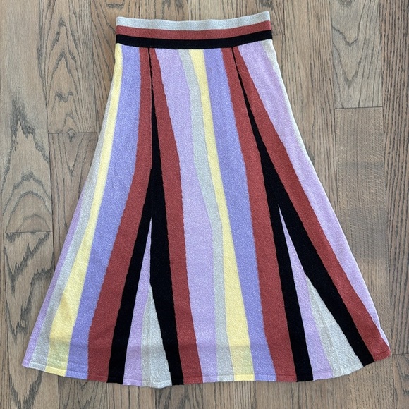 Anthropologie Laia Multi Color Striped Knit Midi Metallic Shimmer Skirt X-Small - Picture 4 of 12